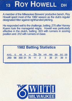 1992 Carlson Travel 1982 Milwaukee Brewers #13 Roy Howell Back