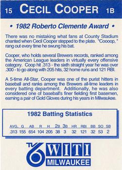 1992 Carlson Travel 1982 Milwaukee Brewers #15 Cecil Cooper Back