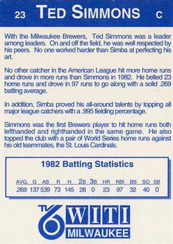 1992 Carlson Travel 1982 Milwaukee Brewers #23 Ted Simmons Back