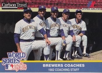 1992 Carlson Travel 1982 Milwaukee Brewers #NNO Larry Haney / Ron Hansen / Harry Warner / Cal McLish / Pat Dobson Front