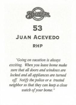 2000 Milwaukee Brewers Police #NNO Juan Acevedo Back