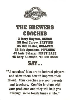 2001 Milwaukee Brewers Police #NNO Jerry Royster / Rod Carew / Bill Castro / Bob Apodaca / Gary Allenson / Luis Salazar Back