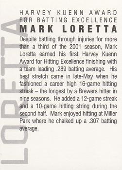2002 Milwaukee Brewers Diamond Celebration #NNO Mark Loretta Back