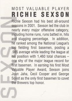 2002 Milwaukee Brewers Diamond Celebration #NNO Richie Sexson Back