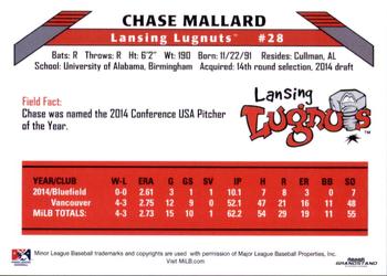 2015 Grandstand Lansing Lugnuts #NNO Chase Mallard Back