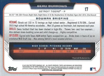 2015 Bowman Draft #17 Beau Burrows Back