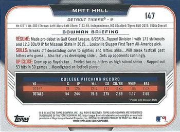 2015 Bowman Draft #147 Matt Hall Back