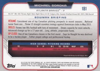 2015 Bowman Draft #181 Michael Soroka Back