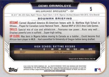 2015 Bowman Draft #5 Demi Orimoloye Back