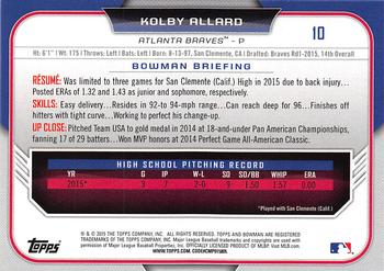 2015 Bowman Draft #10 Kolby Allard Back