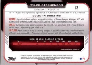 2015 Bowman Draft #13 Tyler Stephenson Back