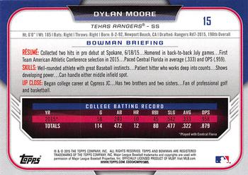 2015 Bowman Draft #15 Dylan Moore Back