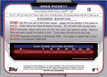 2015 Bowman Draft #18 Greg Pickett Back