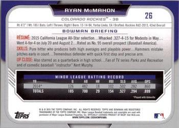 2015 Bowman Draft #26 Ryan McMahon Back