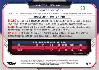 2015 Bowman Draft #36 Matt Withrow Back