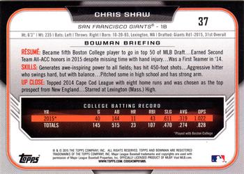 2015 Bowman Draft #37 Chris Shaw Back