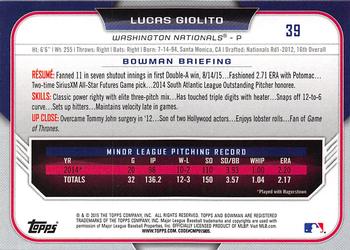 2015 Bowman Draft #39 Lucas Giolito Back
