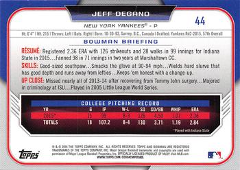 2015 Bowman Draft #44 Jeff Degano Back