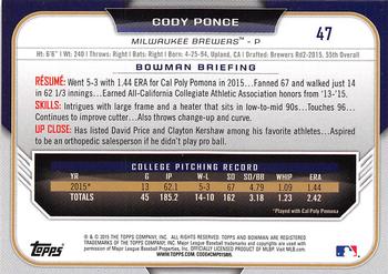 2015 Bowman Draft #47 Cody Ponce Back