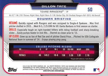 2015 Bowman Draft #50 Dillon Tate Back