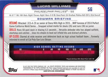 2015 Bowman Draft #56 Lucas Williams Back