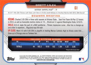 2015 Bowman Draft #61 Brett Lilek Back