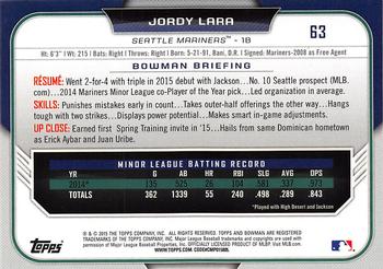 2015 Bowman Draft #63 Jordy Lara Back
