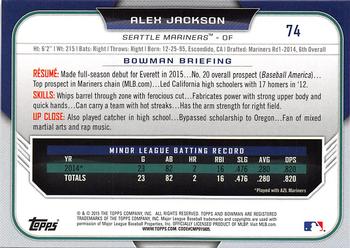 2015 Bowman Draft #74 Alex Jackson Back