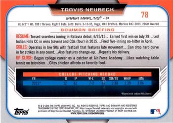 2015 Bowman Draft #78 Travis Neubeck Back