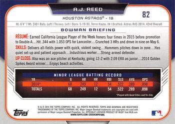2015 Bowman Draft #82 A.J. Reed Back