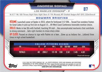 2015 Bowman Draft #87 Andrew Sopko Back