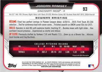 2015 Bowman Draft #93 Jordan Ramsey Back