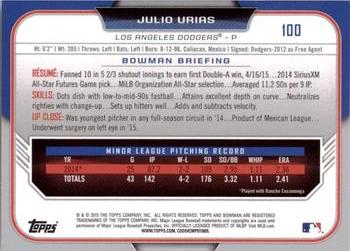 2015 Bowman Draft #100 Julio Urias Back