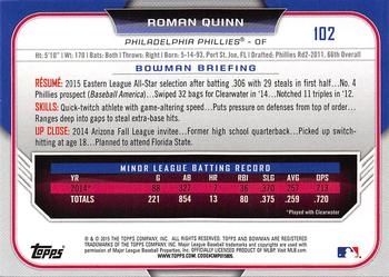 2015 Bowman Draft #102 Roman Quinn Back