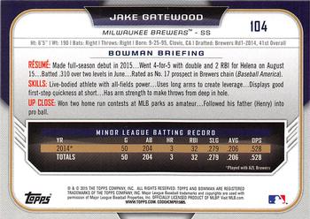 2015 Bowman Draft #104 Jake Gatewood Back