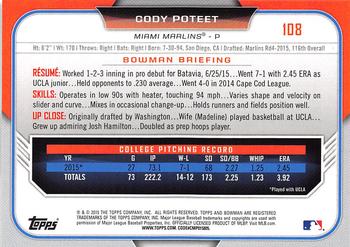 2015 Bowman Draft #108 Cody Poteet Back