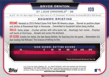 2015 Bowman Draft #109 Bryce Denton Back