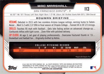 2015 Bowman Draft #113 Mac Marshall Back