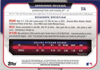 2015 Bowman Draft #114 Mariano Rivera Back