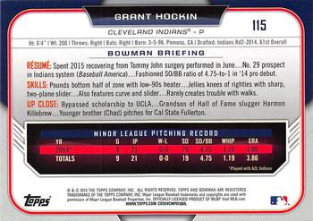 2015 Bowman Draft #115 Grant Hockin Back