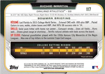 2015 Bowman Draft #117 Richie Martin Back