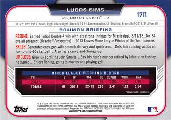 2015 Bowman Draft #120 Lucas Sims Back