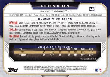 2015 Bowman Draft #123 Austin Allen Back