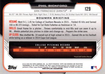 2015 Bowman Draft #129 Phil Bickford Back