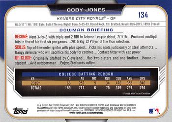 2015 Bowman Draft #134 Cody Jones Back