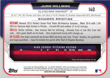2015 Bowman Draft #140 Juan Hillman Back