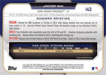 2015 Bowman Draft #143 Jacob Nix Back