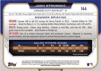 2015 Bowman Draft #144 Josh Staumont Back