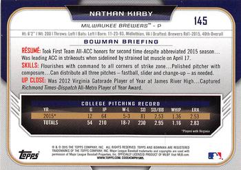 2015 Bowman Draft #145 Nathan Kirby Back