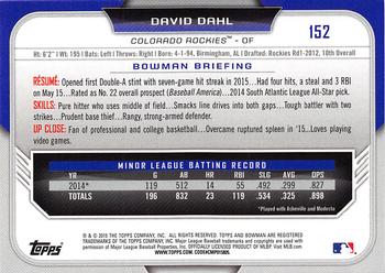 2015 Bowman Draft #152 David Dahl Back